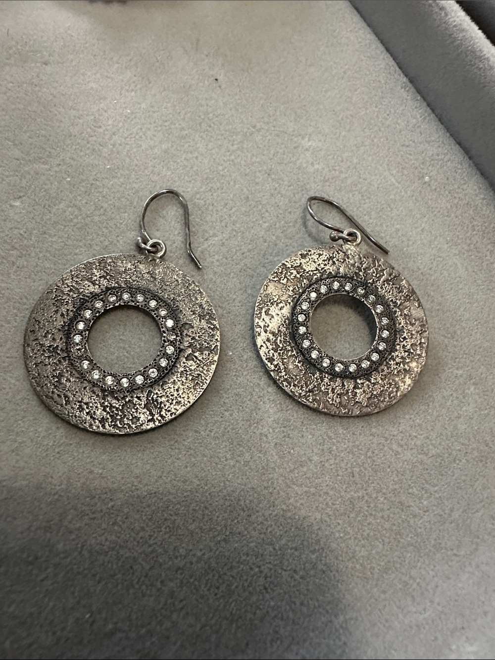 Silpada Silver-Tone Textured Circle Earrings with Crystal Halo W1871